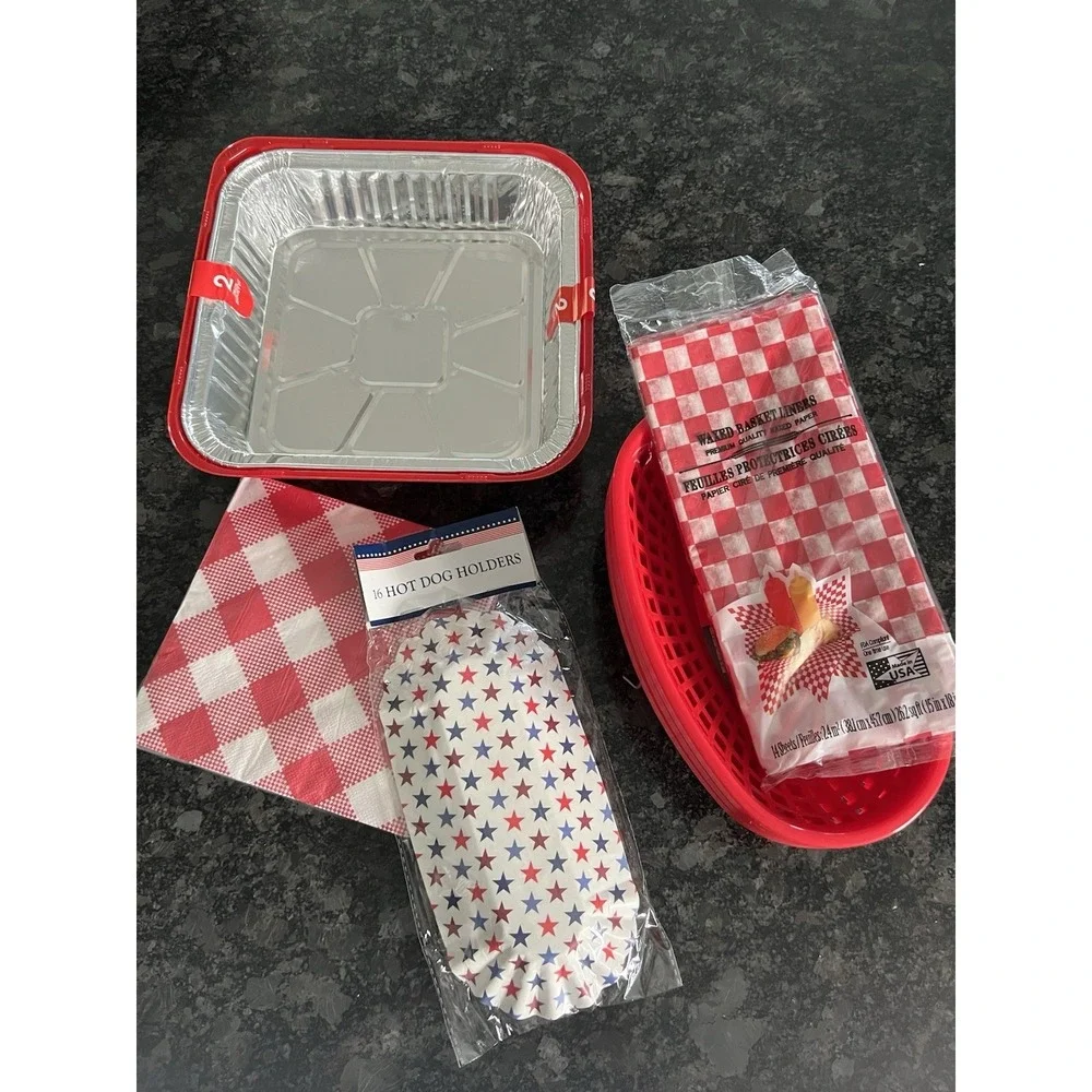 Complete Picnic Disposable Party Bundle‎ Red White Gingham Checkered Tableware